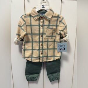 NWT Kids Plaid Matching Set - Cream and Green
